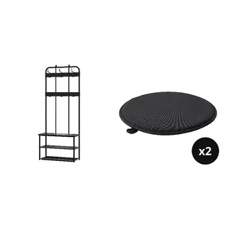 NIPÅSEN/ÄNGSFRÄKEN set: hallway furniture, set of 2 + chair pad x2, black/grey + black/in/outdoor, 190x35x79 cm