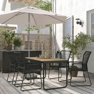 TALLSKÄR/VÄSMAN set: table + armchair x4, light brown stained + anthracite, 135/190x74 cm