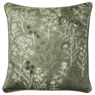 HALLONBUSKE cushion cover, green/floral pattern, Length 48 x Width 48 cm