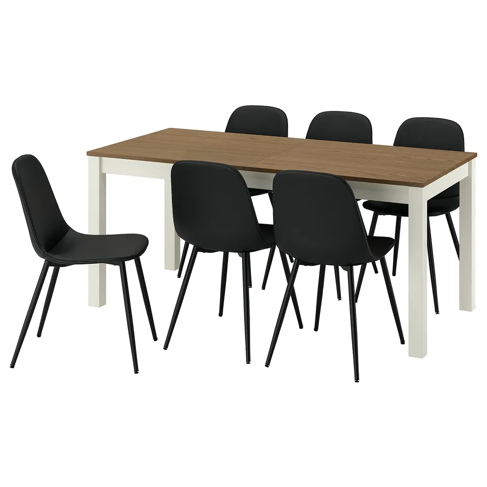 ÅLHULT / NORDMANSSKÄR Table and 6 chairs, beige/brown/Bomstad black black, 170/220x80 cm