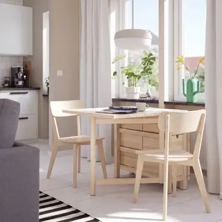 LISABO/NORDEN set: table + chair x2, birch + ash, 26/89/152x80 cm