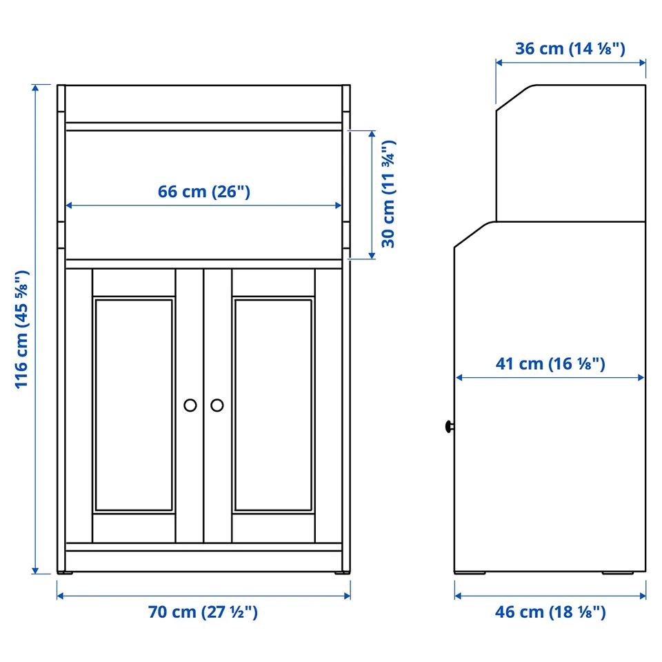 Illustration with measurements for the product: HAUGA.