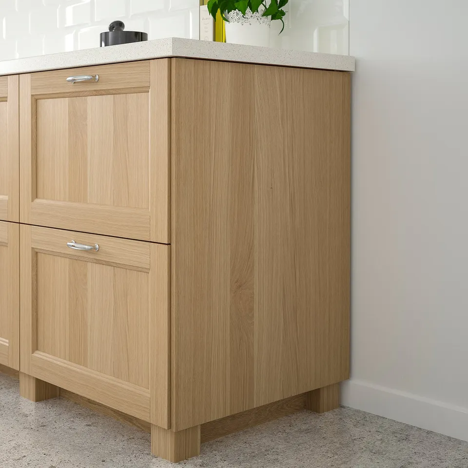 VEDHAMN kitchen cabinet, light oak, with solid oak legs, simple design, tall & slim.