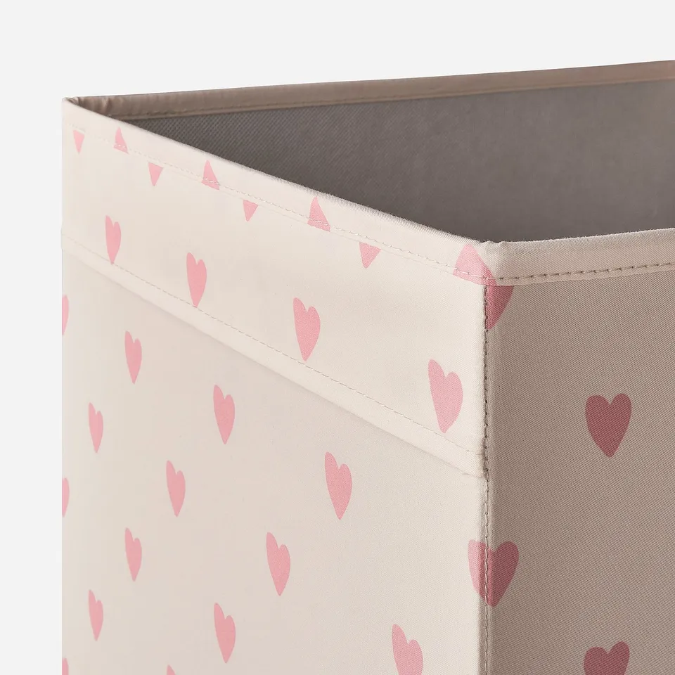 Heart-patterned storage box with quality fabric, ideal for kallax shelves.