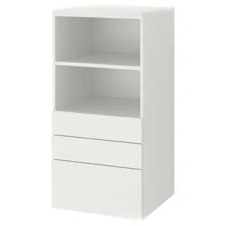 SMÅSTAD / PLATSA bookcase, white white/with 3 drawers, 60x57x123 cm