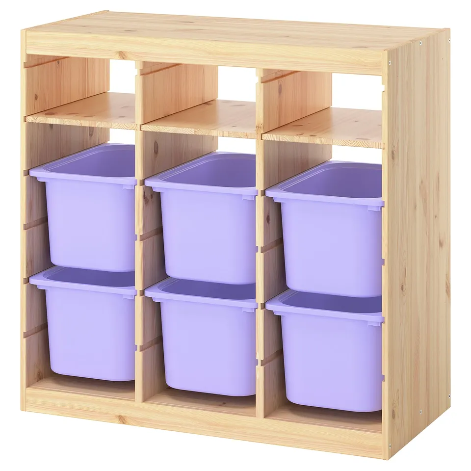 TROFAST Storage combination, with shelves/boxes room divider/light white stained pine lilac, 93x44x91 cm