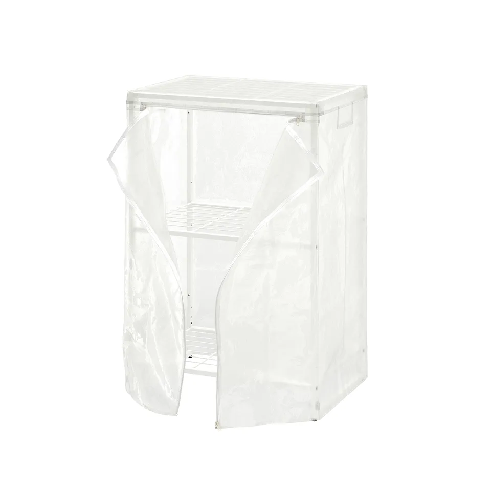 White JOSTEIN storage unit with mesh cover, square, sturdy, outdoor/indoor use.