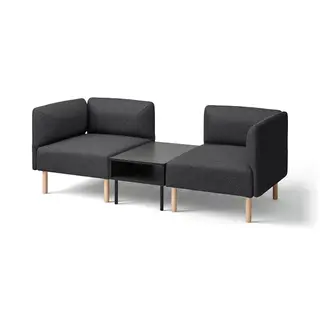 LILLEHEM 2-seat modular sofa with side table, Gunnared dark grey/wood, Width 202 x Height 73 x Depth 76 cm