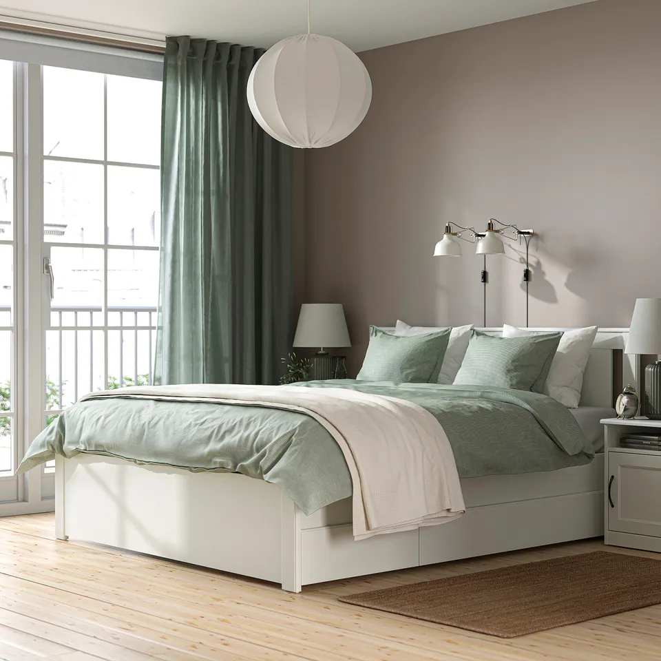 part: SONGESAND bed frame with 4 storage boxes