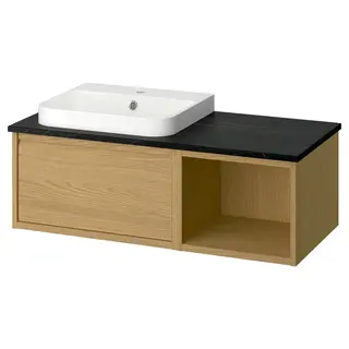 ÄNGSJÖN / BACKSJÖN wash-stand/wash-basin, oak effect/black marble effect, 102x49x41 cm