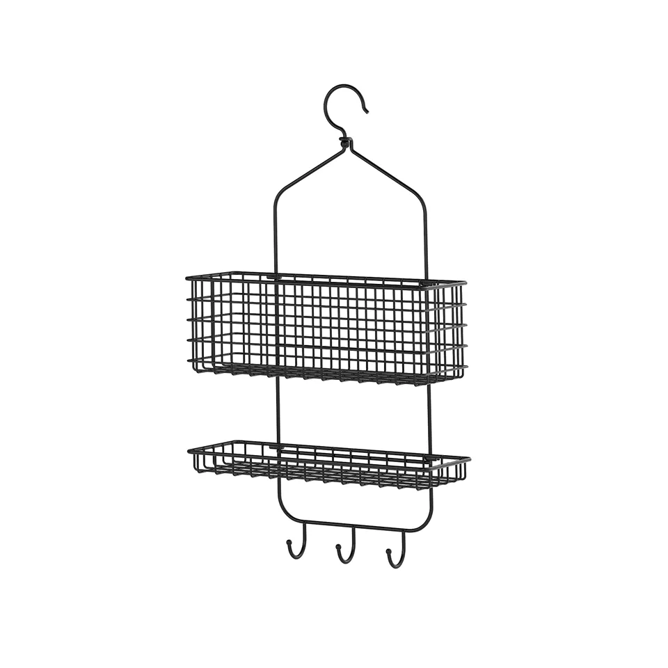 Bain BLECKSJÖN: black wire basket with 2 tiers and hooks. Hangs easily, holds multiple items.