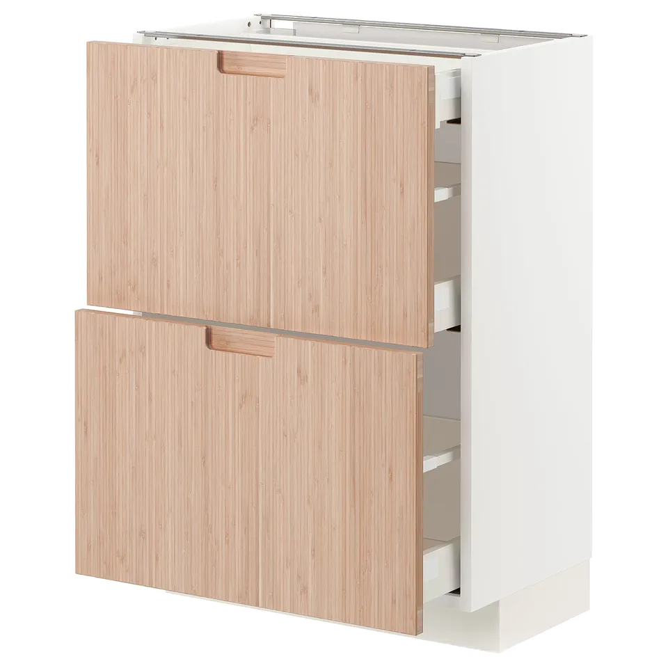 Ikea METOD kitchen unit, light wood, three drawers, white frame, modern.