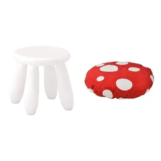 MAMMUT/SKOGSDUVA set: children's stool + stool cover, in/outdoor/white + toadstool shaped/red white, Width 35 cm