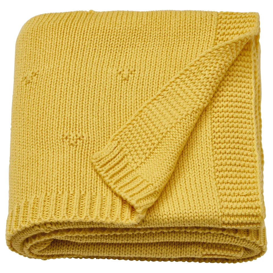 LEN Blanket, yellow/knitted, 70x90 cm