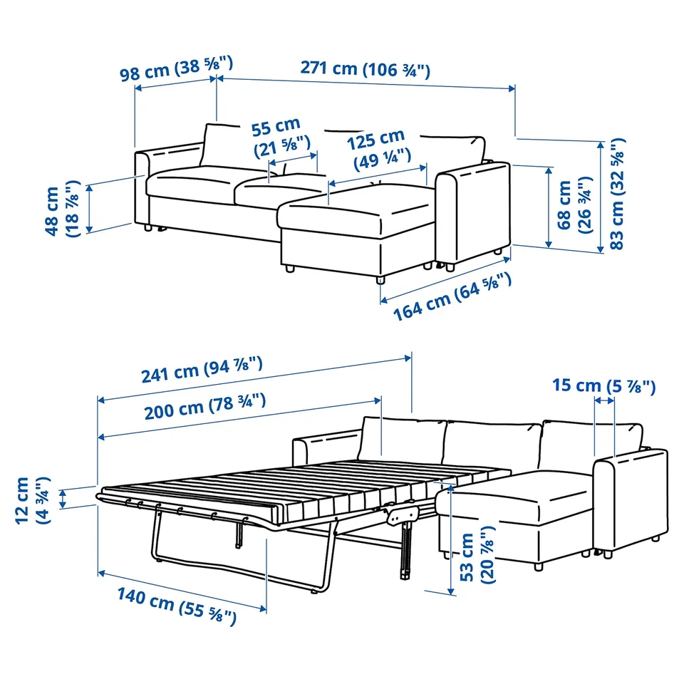 Illustration with measurements for the product: VIMLE.