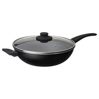 HEMLAGAD wok with lid, non-stick coating black, Height 8 cm