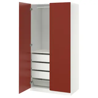 PAX / VIKANES wardrobe combination, white/red-brown, 100x60x201 cm
