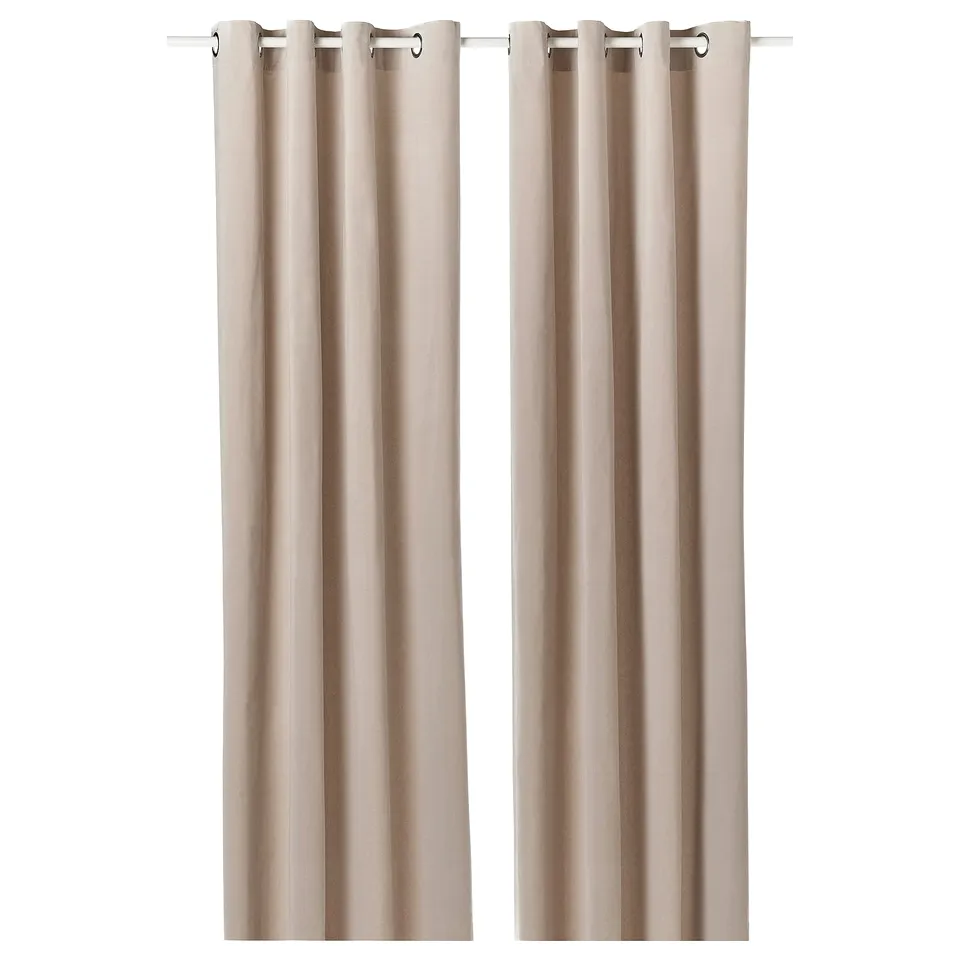 SANELA: pair of beige cotton velvet curtains with eyelets.
