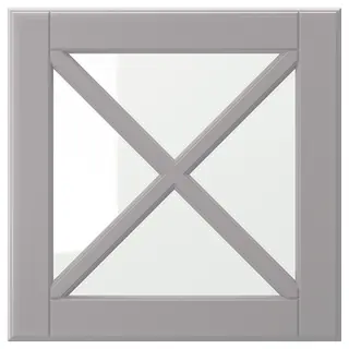 BODBYN glass door with crossbar, grey, Width 39.7 x Height 39.7 cm