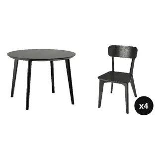 LISABO set: table + chair x4, black/ash veneer + black, 105 cm