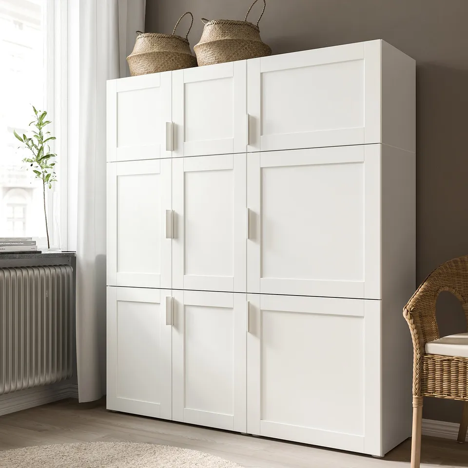 White SANNIDAL cabinet with 6 doors for platsa system, providing storage with unified look.