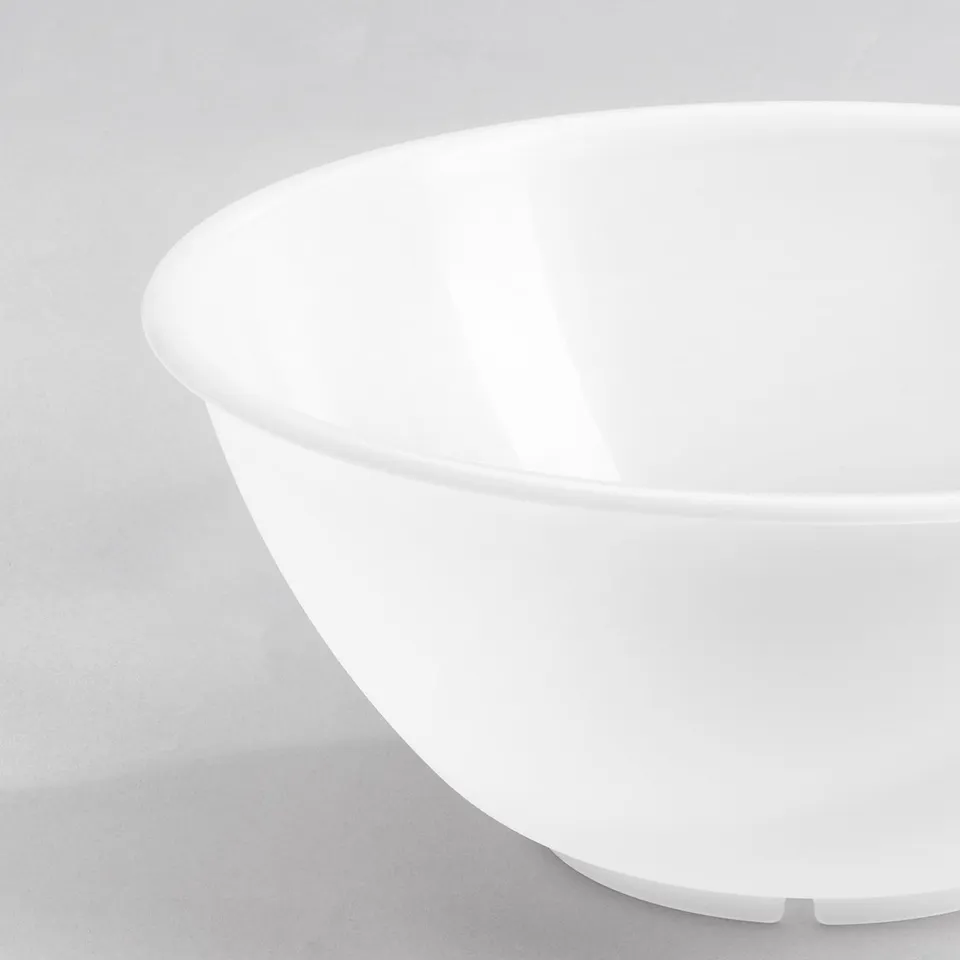 White plastic bowl, smooth edges, lightweight, clean design.