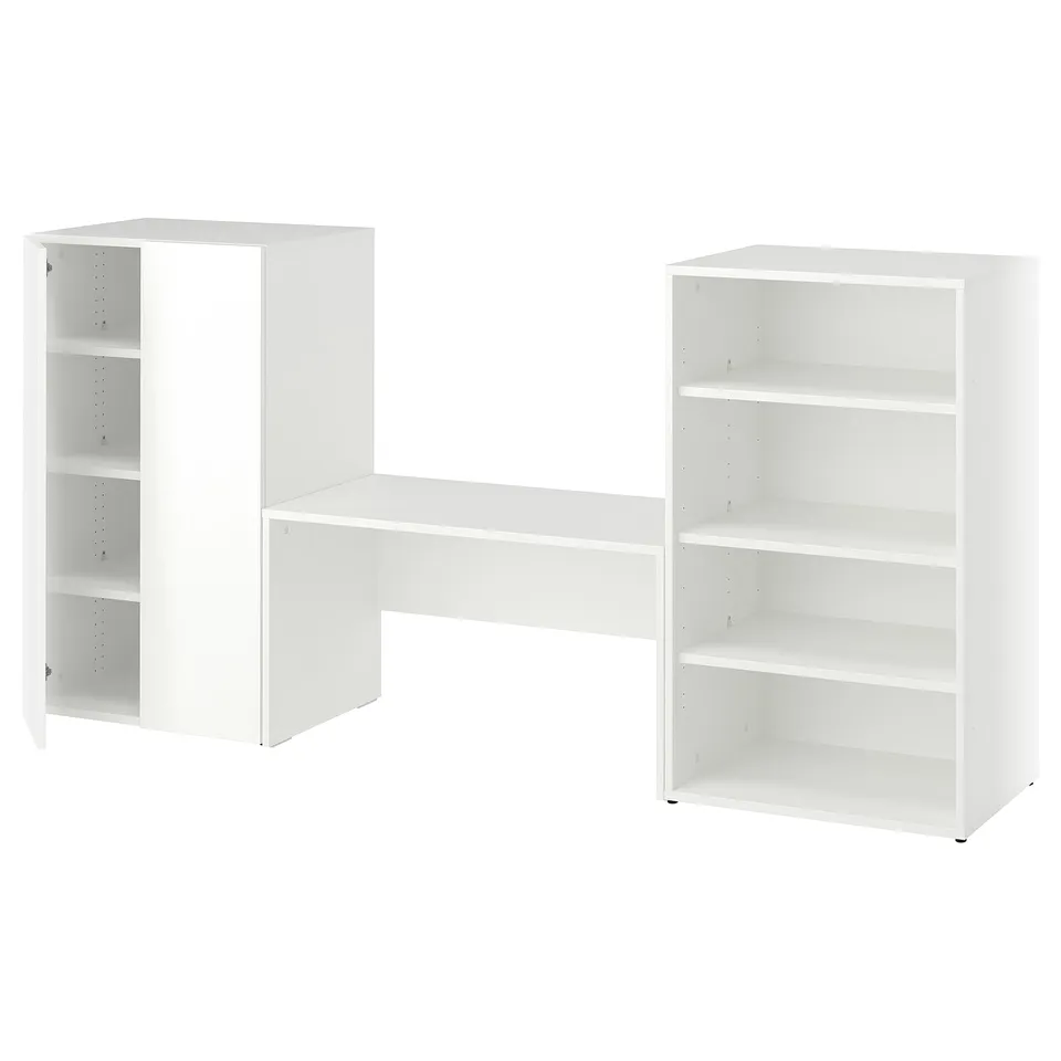 LASTARE Storage combination, white/with bench, 210x42x101 cm