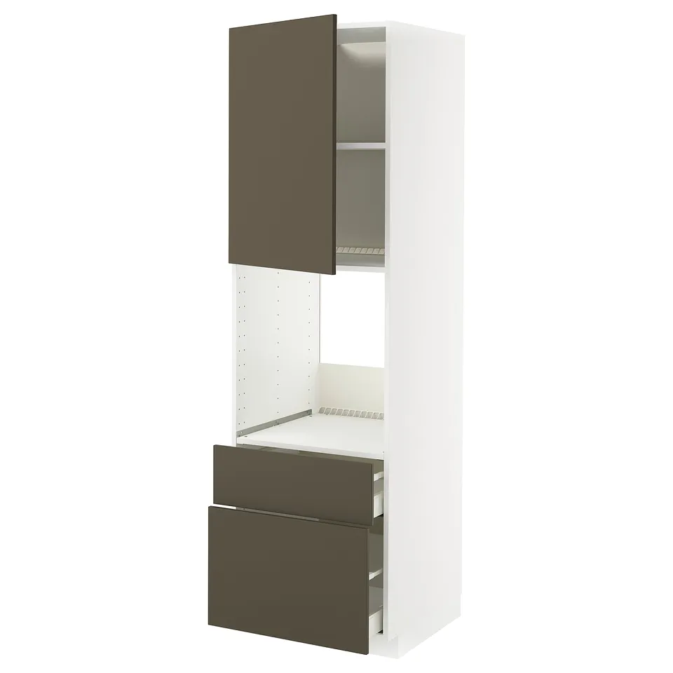 METOD kitchen unit, white & brown, adjustable shelves, dark brown drawer.