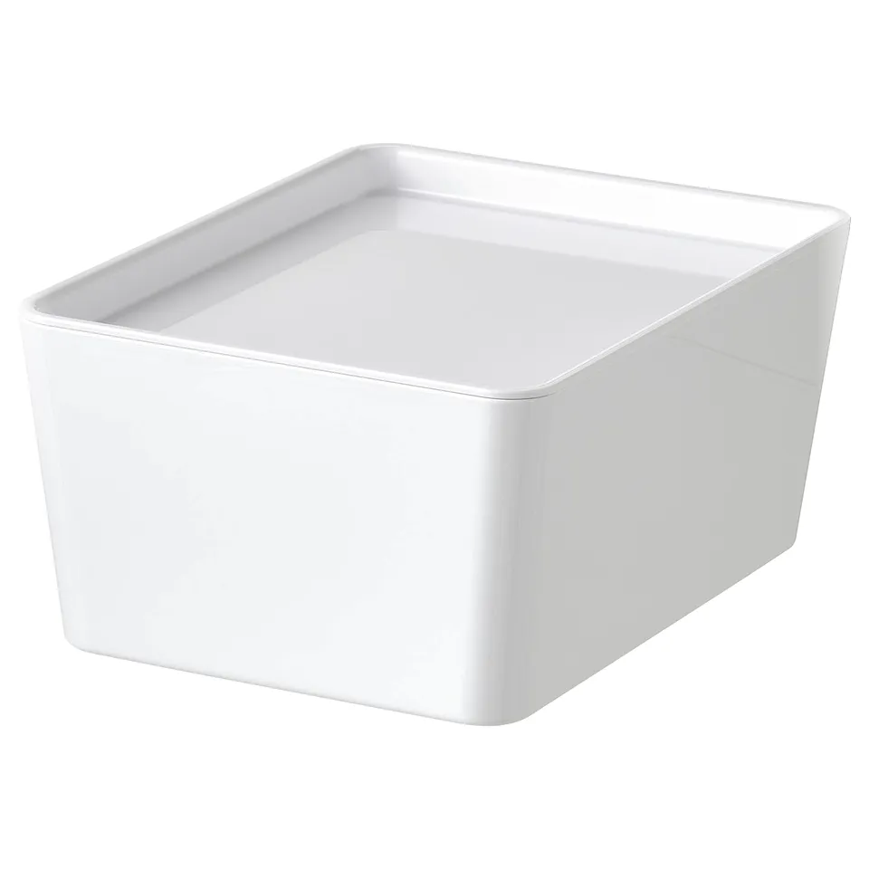 White KUGGIS plastic storage box, rectangular shape, smooth design.