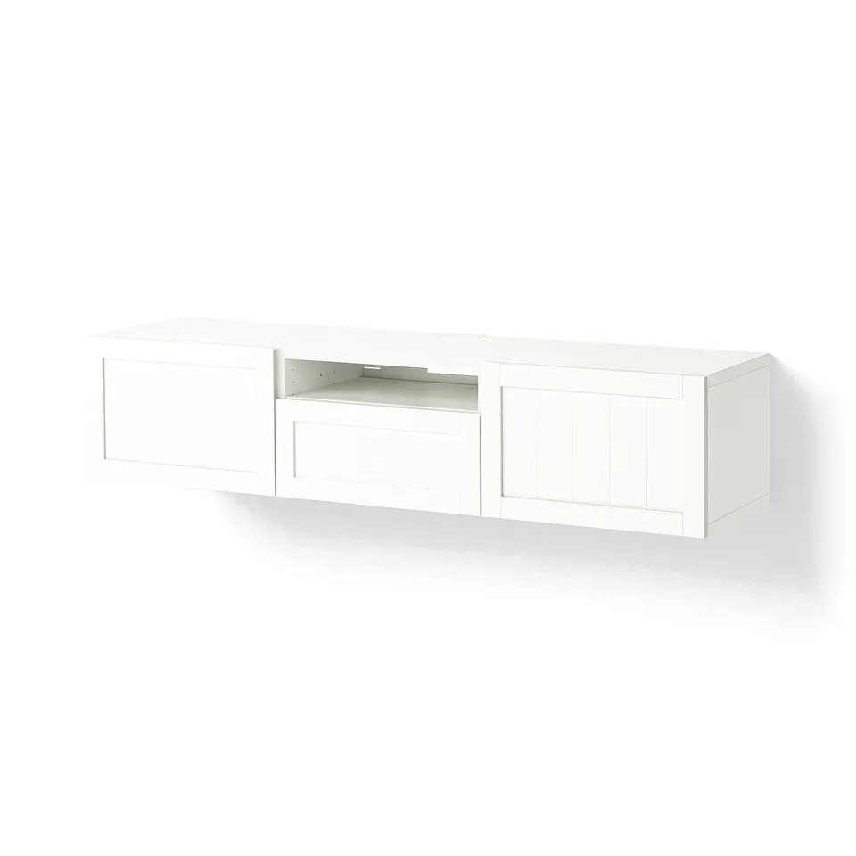 BESTÅ TV bench, white/Pipmakare white, 180x42x39 cm