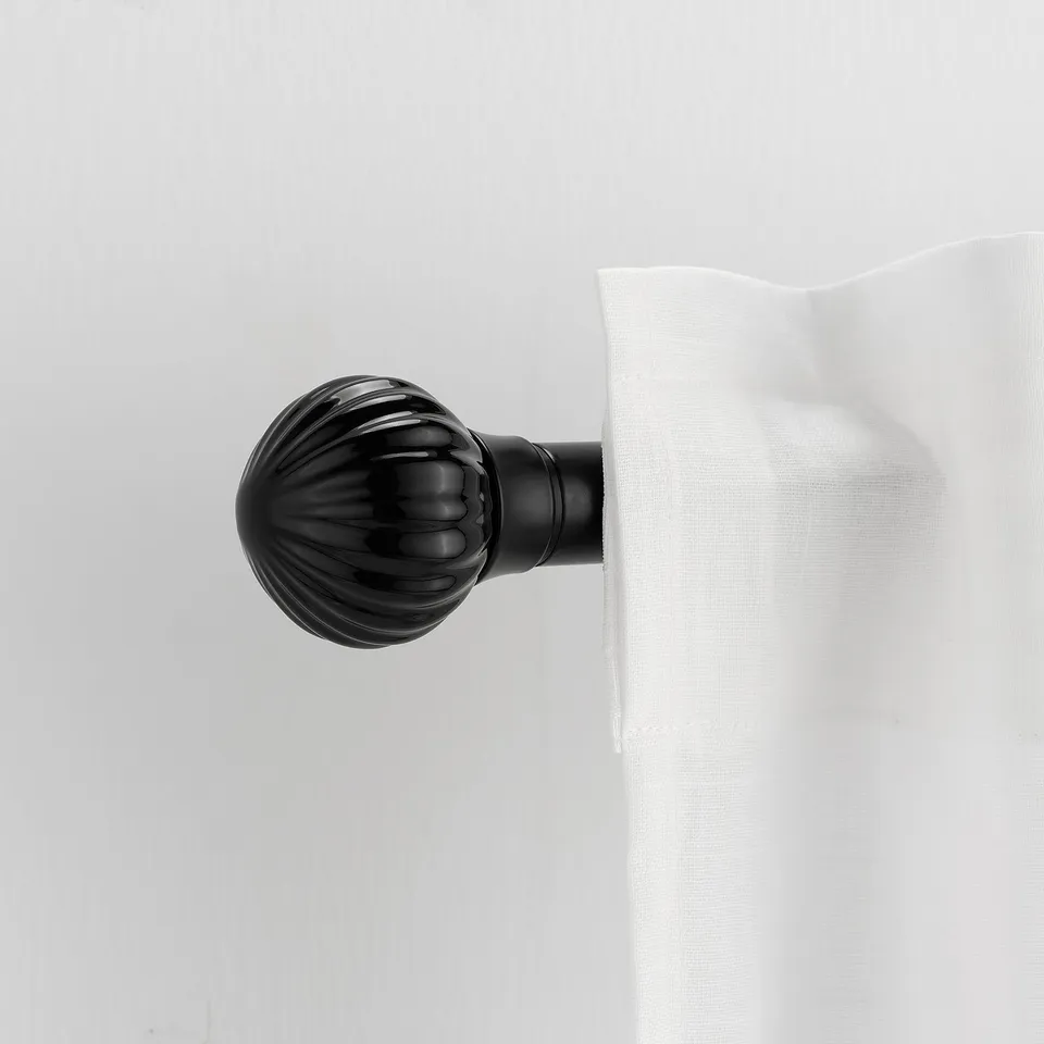 LERBRONIA black rod finial. Small, sleek, ceramic; fits curtain rods.