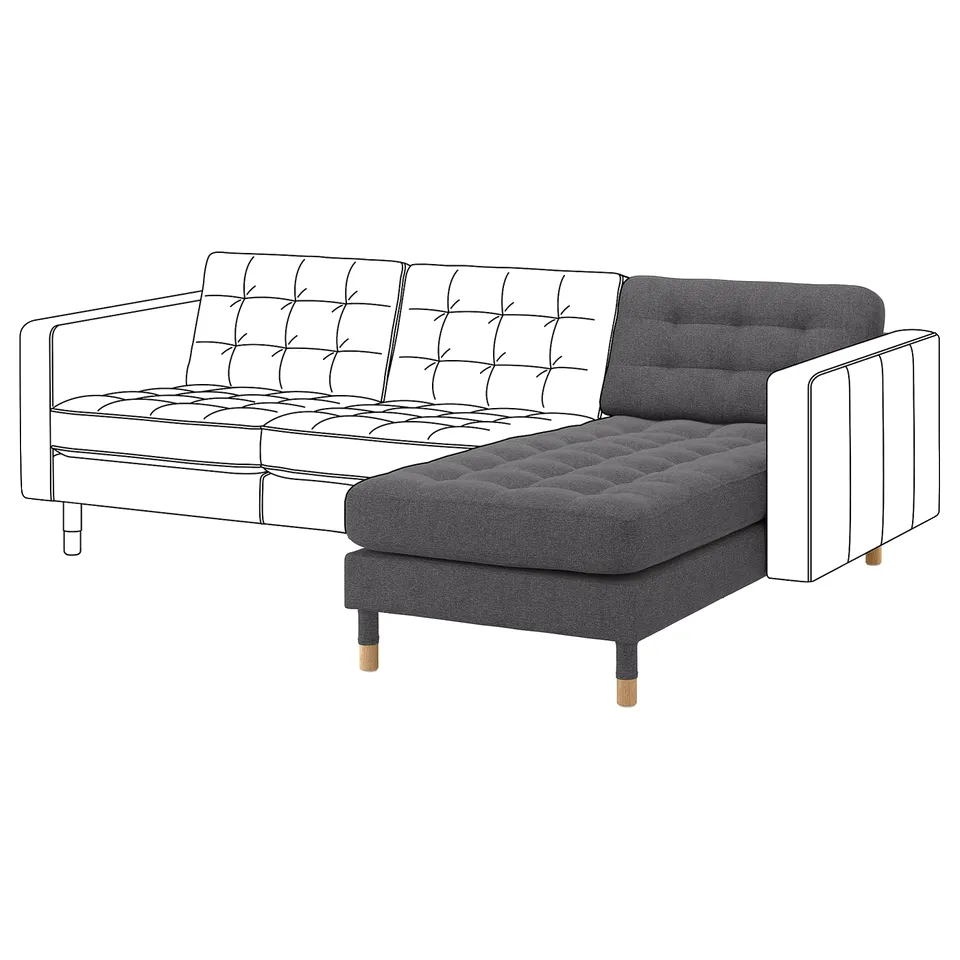 LANDSKRONA grey sofa, modern design with tufted cushions, wooden legs.