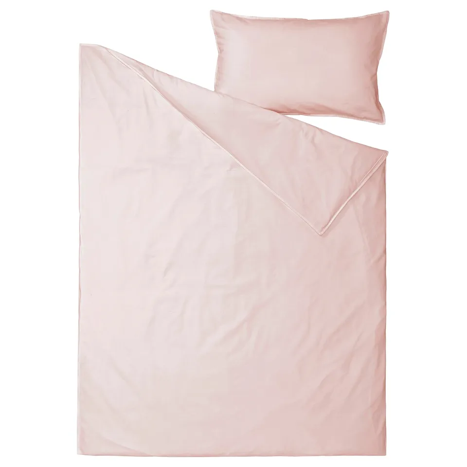 ÄNGSLILJA pink duvet & pillowcase, soft recycled cotton, minimalist design.