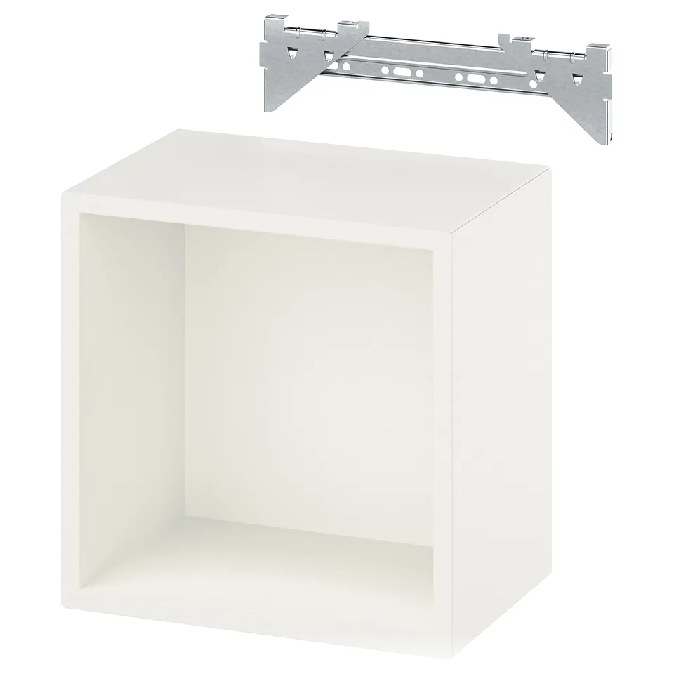 EKET cube storage unit, white, with metallic suspension rail.