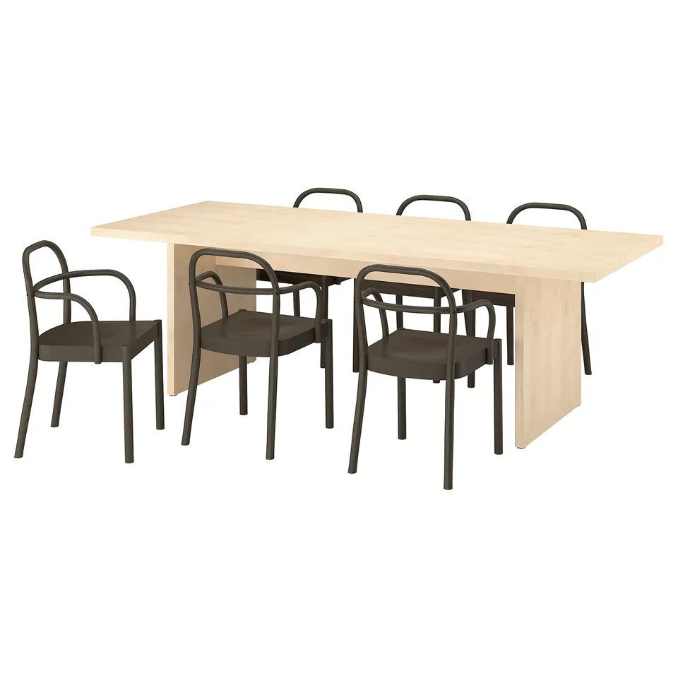 BERGSHYTTAN / STOCKHOLM 2025 Table and 6 chairs, tinted effect birch veneer/dark brown, 240x93 cm