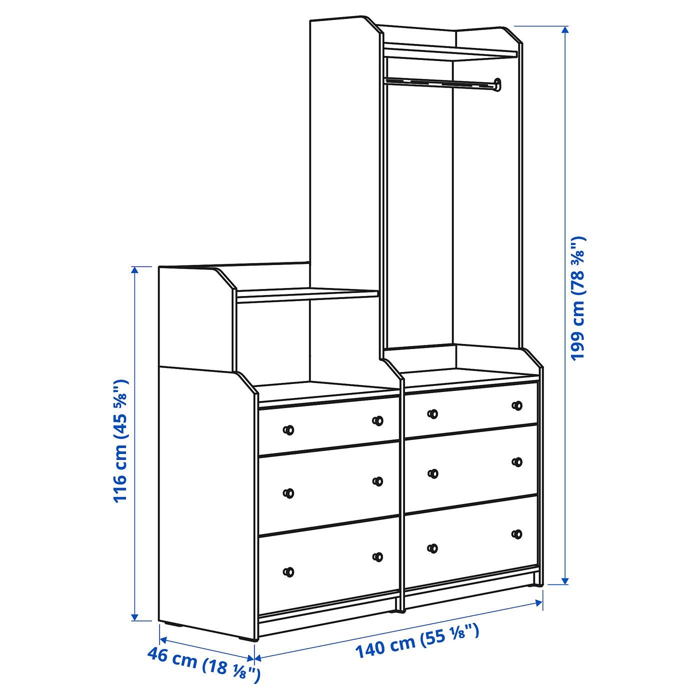 Illustration with measurements for the product: HAUGA.