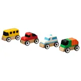 LILLABO 4-piece vehicle set, sports car/school bus recycling truck/police car/multicolour, Width 4.5 x Length 7.0 x Height 5.0 cm