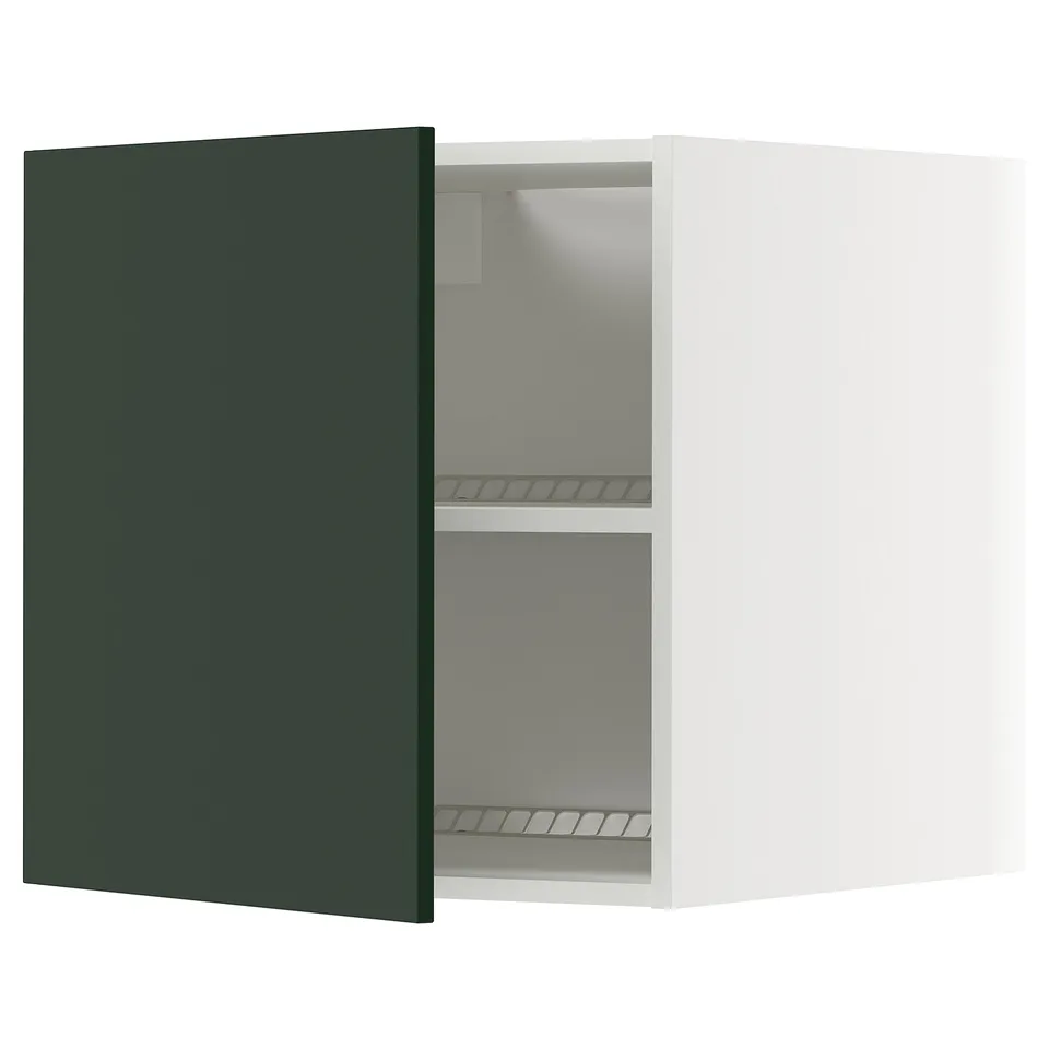 METOD green kitchen cabinet, square, open, white interior, adjustable shelf.