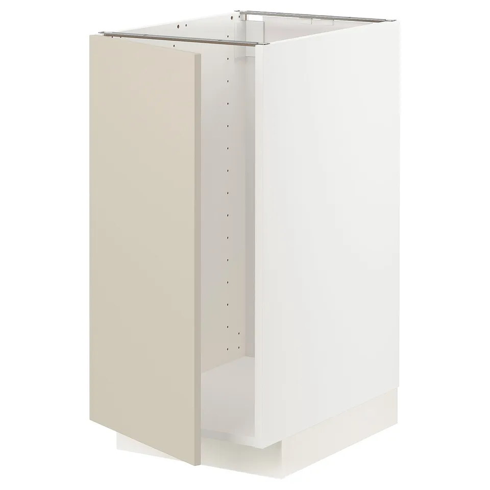 METOD kitchen cabinet in beige with white frame, rectangular shape, smooth finish.