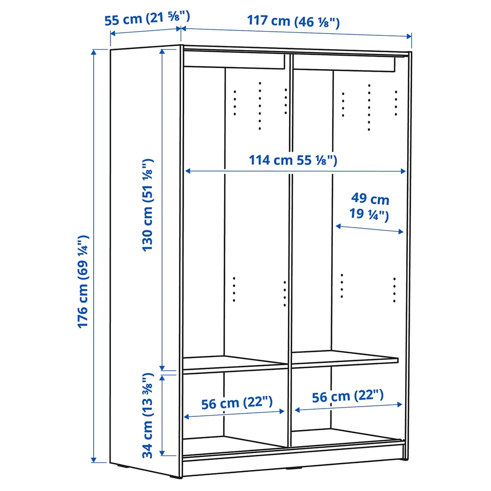 Illustration with measurements for the product: RAKKESTAD.