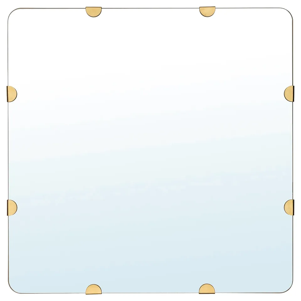 STOCKHOLM 2025 square mirror: frameless, brass fittings, oak veneer, elegant, wall decoration.