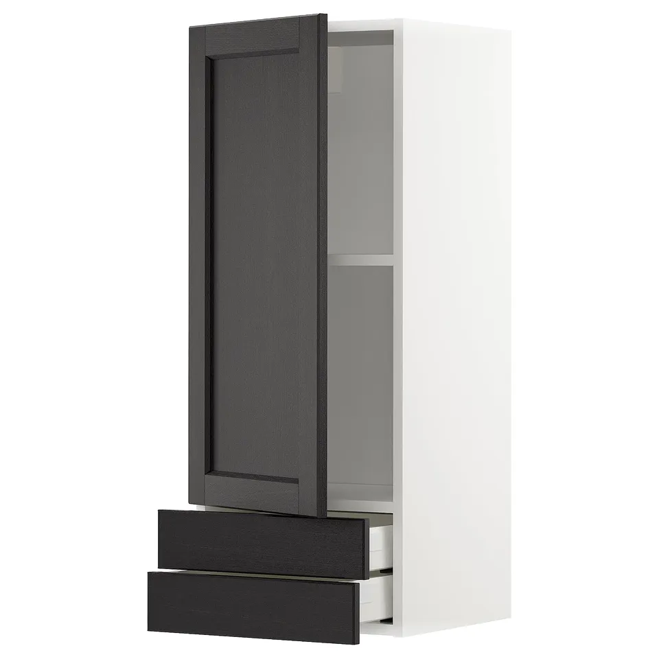 Ikea METOD kitchen cabinet, black stained ash, rectangular, with adjustable shelf and drawer.