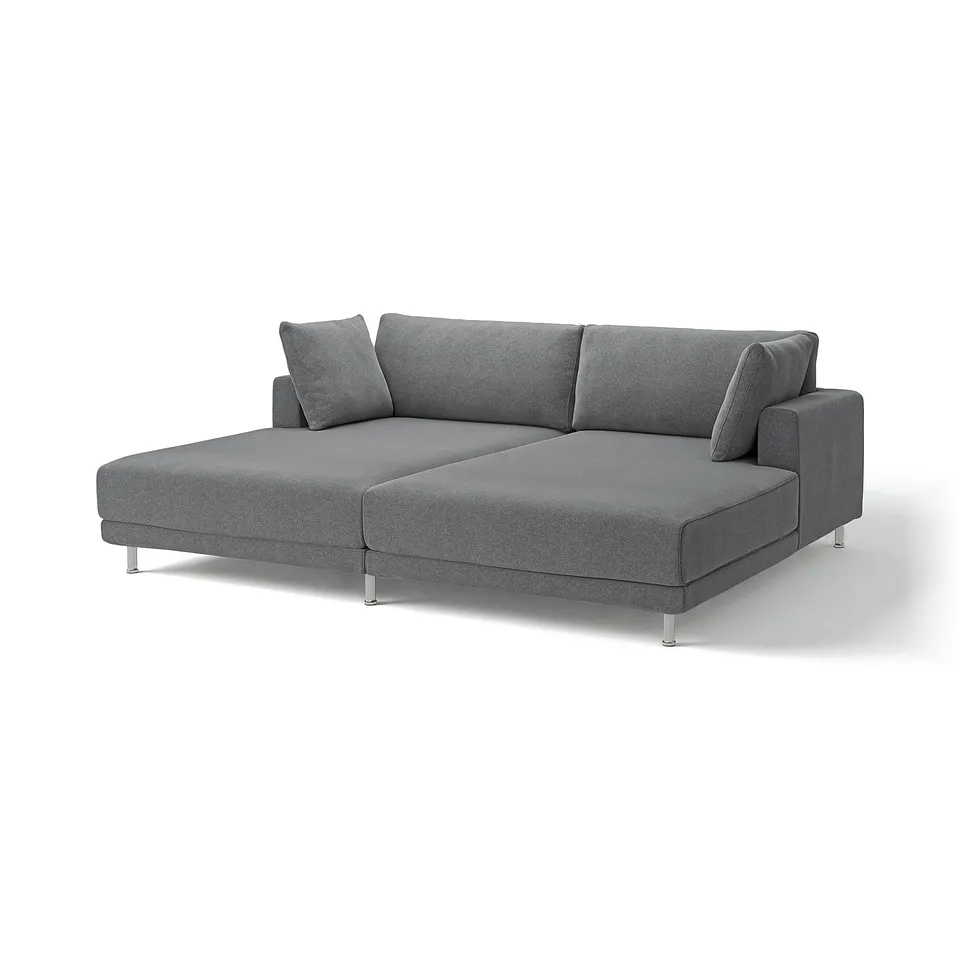 UPPÅKRA grey sofa, modern & comfy, angled l-shape, metal legs.