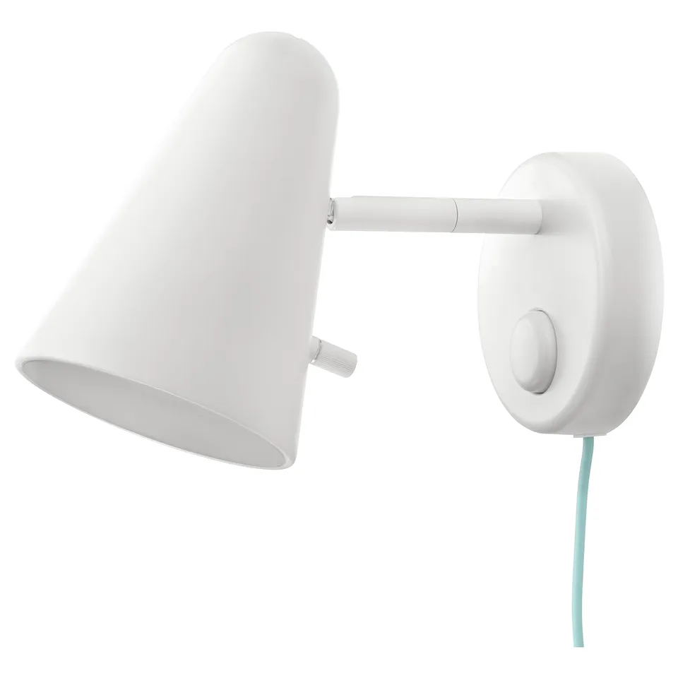 FUBBLA white wall lamp with adjustable shade, perfect for childrens rooms. Dimmer on back for soft light.
