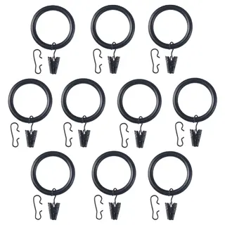 SYRLIG curtain ring with clip and hook, black, 38 mm