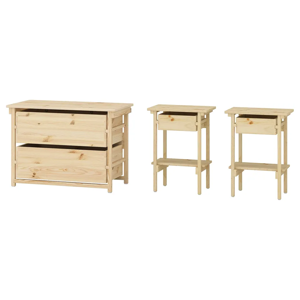 KRONÖREN Bedroom furniture, set of 3, pine