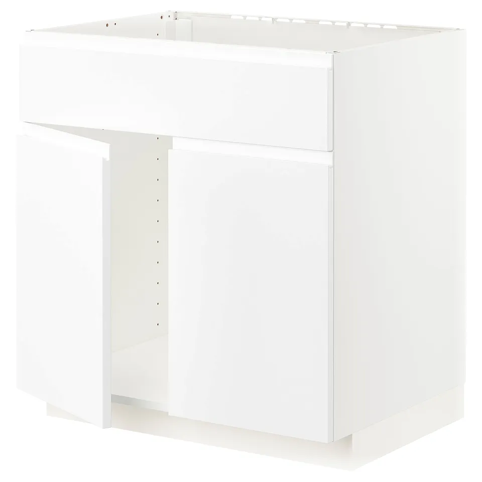 White METOD kitchen unit. Square shape, modern minimalist design. Plastic and particleboard.