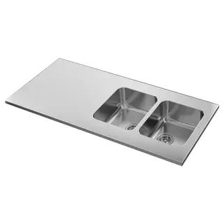 OLOFSJÖN worktop with 2 integrated sinks, stainless steel, Length 140 cm