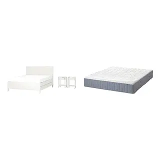 TONSTAD/VÅGSTRANDA Bed with 28cm thick mattress, pocket sprung, foam,7 comfort zones, extra firm, incl bed storage/off-white + extra firm/light blue, 150x200 cm