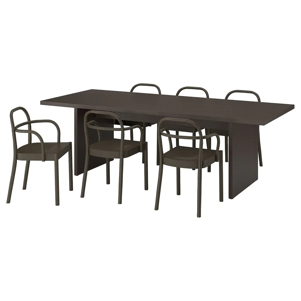 BERGSHYTTAN / STOCKHOLM 2025 Table and 6 chairs, dark brown ash veneer/dark brown, 240x93 cm